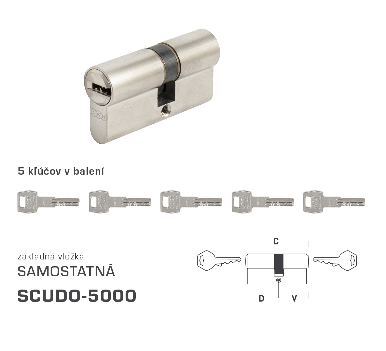 AGB - Vložka SCUDO 5000 S obojstranná cylindrická vložka 30+35 mm + 5x kľúč