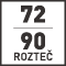Rozteč - vzdialenosť medzi osou kľučky a osou kľúča 72 alebo 90 mm (je štandardom pre hrúbku dverí od 38 mm do 50 mm)