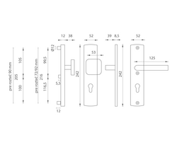 Kľučky na bezpečnostných hranatých štítoch bez prekrytia vložky Strieborný AXA
