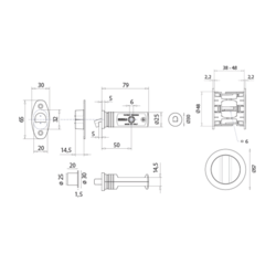 Sety - Zámky, mušle a madielka na posuvné drevené dvere Strieborný SAB