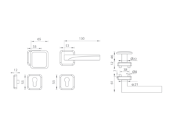 Kľučky na spevnených hranatých rozetách bez prekrytia vložky Strieborný Mariani