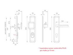 Kľučky na spevnených hranatých štítoch s prekrytím vložky Bronzový Mariani