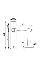 Kľučky na hranatých štítoch Strieborný URFIC