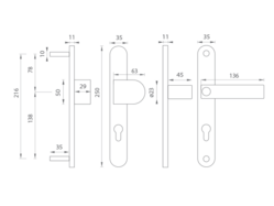 Kľučky na spevnených oválnych úzkych štítoch bez prekrytia vložky Biely Tupai