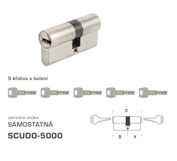AGB - Vložka SCUDO 5000 S obojstranná cylindrická vložka 30+30 mm + 5x kľúč