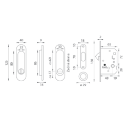 Sety - Zámky, mušle a madielka na posuvné drevené dvere Čierny FT