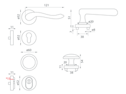 Kľučky na spevnených okrúhlych rozetách s prekrytím vložky Zlatý Mariani