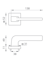 Kľučky na hranatých rozetách Strieborný Tupai