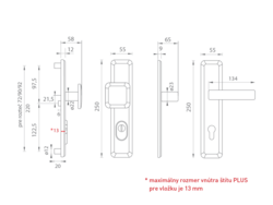 Kľučky na spevnených hranatých štítoch s prekrytím vložky Kombinovaný Mariani