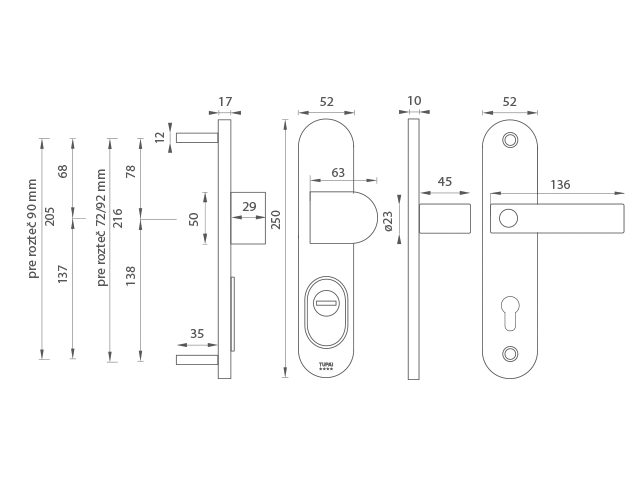 Kľučka na dvere TI - LORD PLUS - SO 3212  PZ PLUS s otvorom pre vložku|90 mm|madlo/kľučka