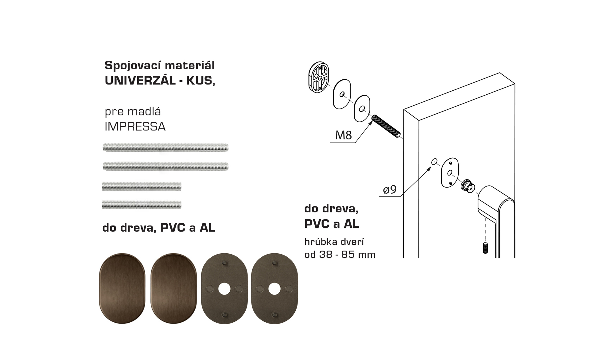 Spojovací materiál pre madlo MPK - IMPRESSA Spojovací materiál UNIVERZÁL pre MADLO ks HNM - hnedá matná | MP-KOVANIA.sk