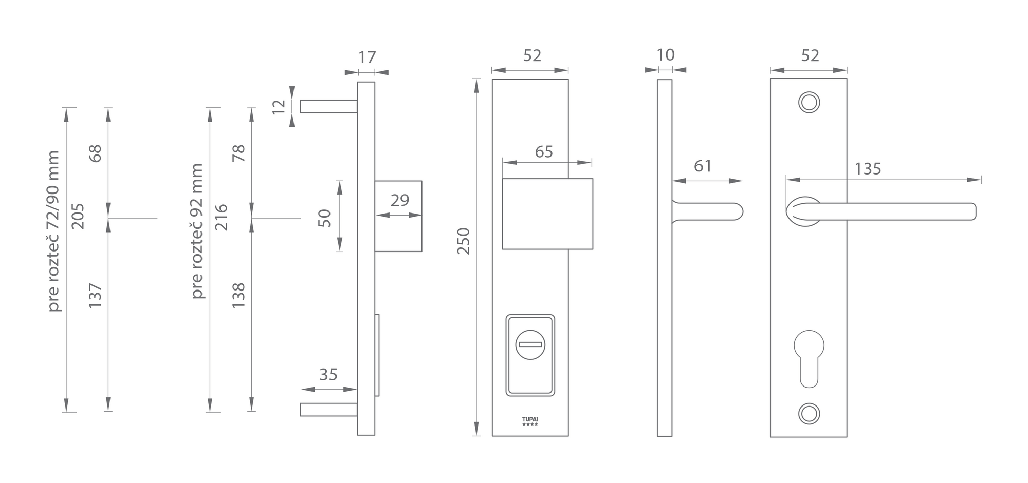 Kľučka na dvere TI - FORTE PLUS 3214/ELIPTICA 3098 - SH, hrúbka dverí 38-45 mm  PZ PLUS s otvorom pre vložku|38-45 mm|92 mm|madlo/kľučka pravá