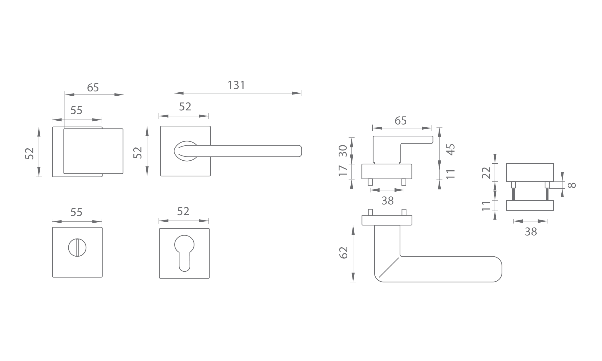 Kľučka na dvere TI - CUBO/ELIPTICA - HR  rozety PZ PLUS|madlo/kľučka pravá