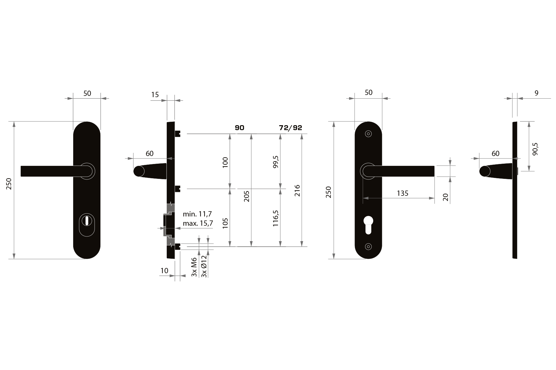 Kľučka na dvere MPK - SECURO A01 PLUS - SO FAVORIT  PZ PLUS s otvorom pre vložku|38-45 mm|72 mm|kľučka/kľučka