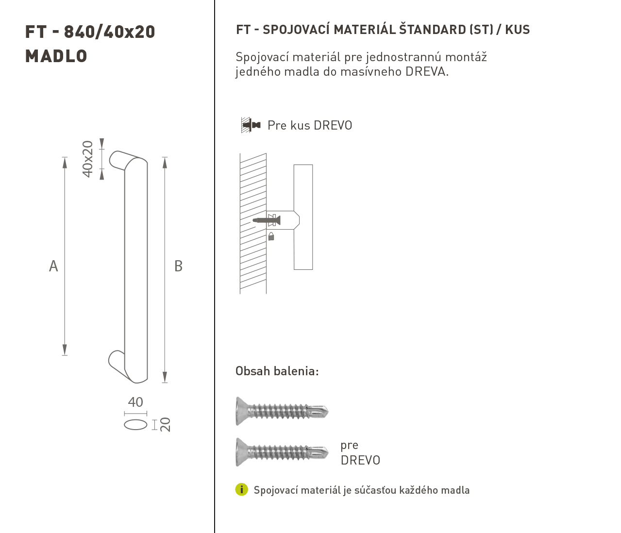 FT - MADLO kód 840 40x20 mm ST ks BIM - biela matná (FBO)