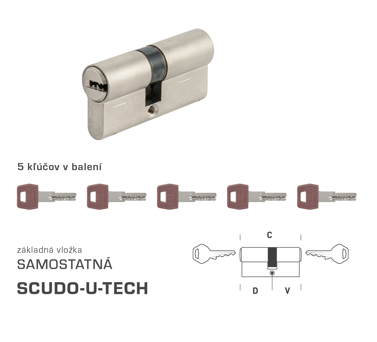 E-shop AGB - Vložka U-TECH S obojstranná cylindrická vložka 30+35 mm + 5x kľúč