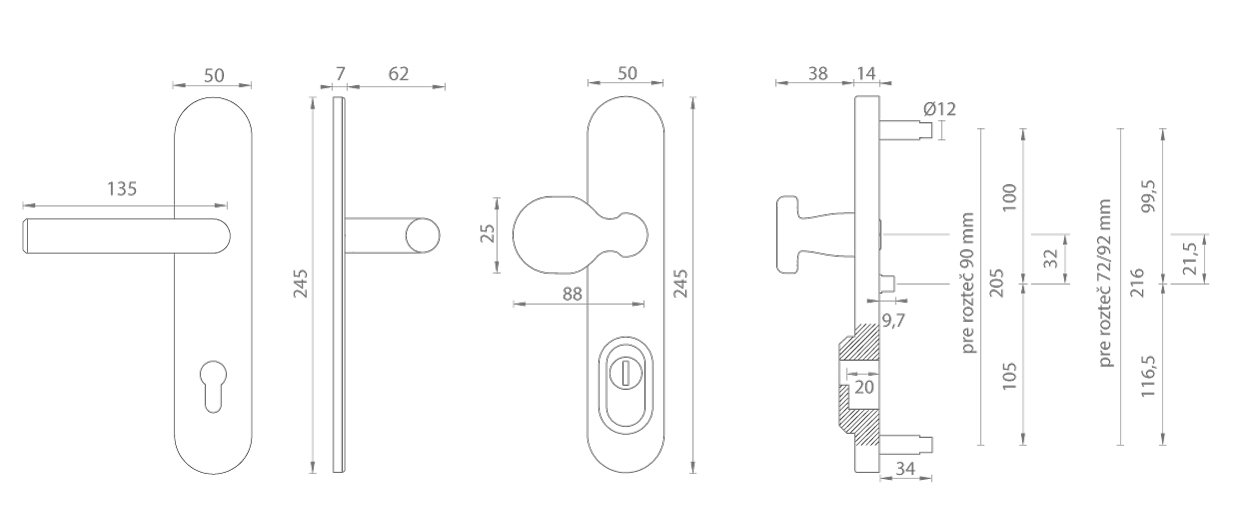 MPK - SECURO S01 PLUS - SO FAVORIT, kľučka/kľučka, PZ PLUS s otvorom pre vložku, 92 mm, NEM - nerez matná (F9)