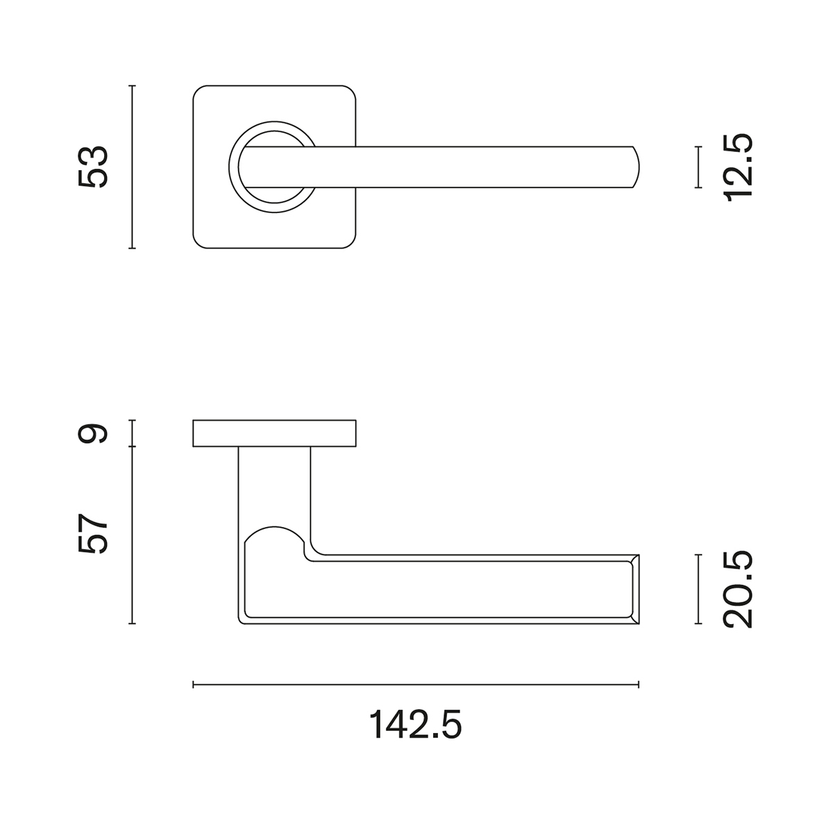Kľučka na dvere SM - KVADRAT - HR 1702  rozety PZ|madlo/kľučka pravá