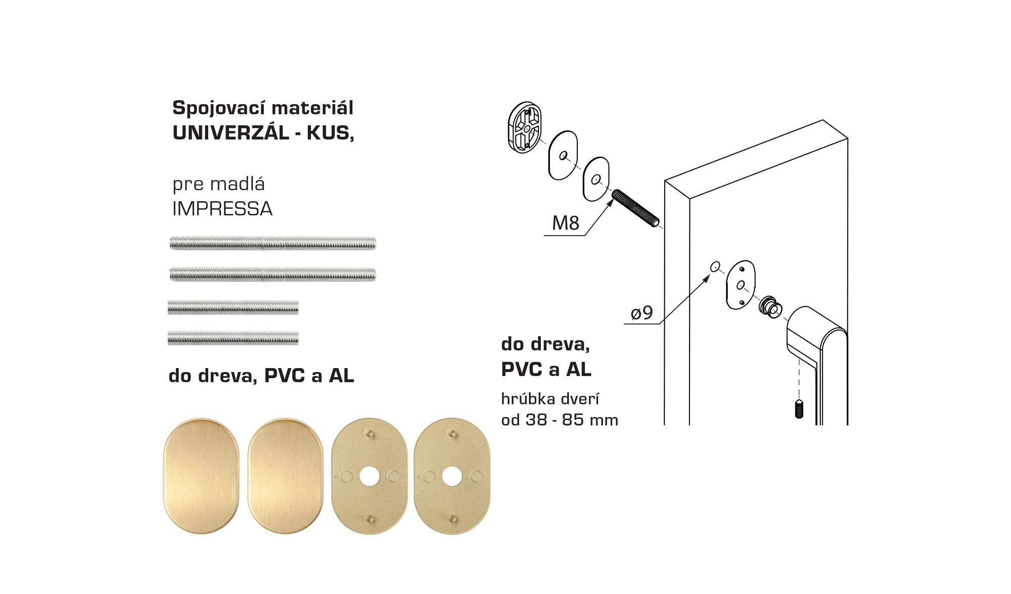 Spojovací materiál pre madlo MPK - IMPRESSA Spojovací materiál UNIVERZÁL pre MADLO ks ZLM - zlatá matná (SATIN BRASS) | MP-KOVANIA.sk