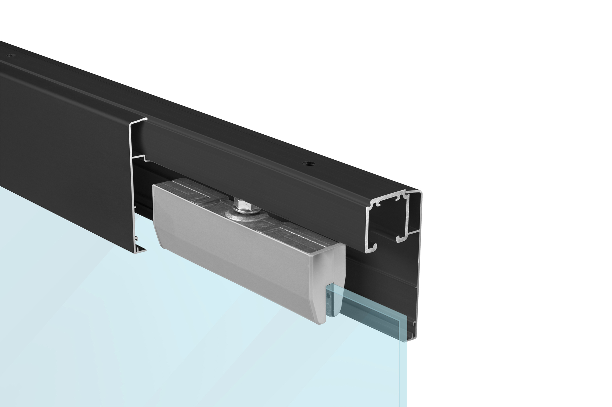 SC - POSUVNÝ SYSTÉM 100 SILENT GLASS 120 KG s obojstranným krytom na profil SC – posuvný systém 100 SILENT GLASS pre dvojkrídlové dvere 2D 4000/120 s obojstranným krytom Čierna matná