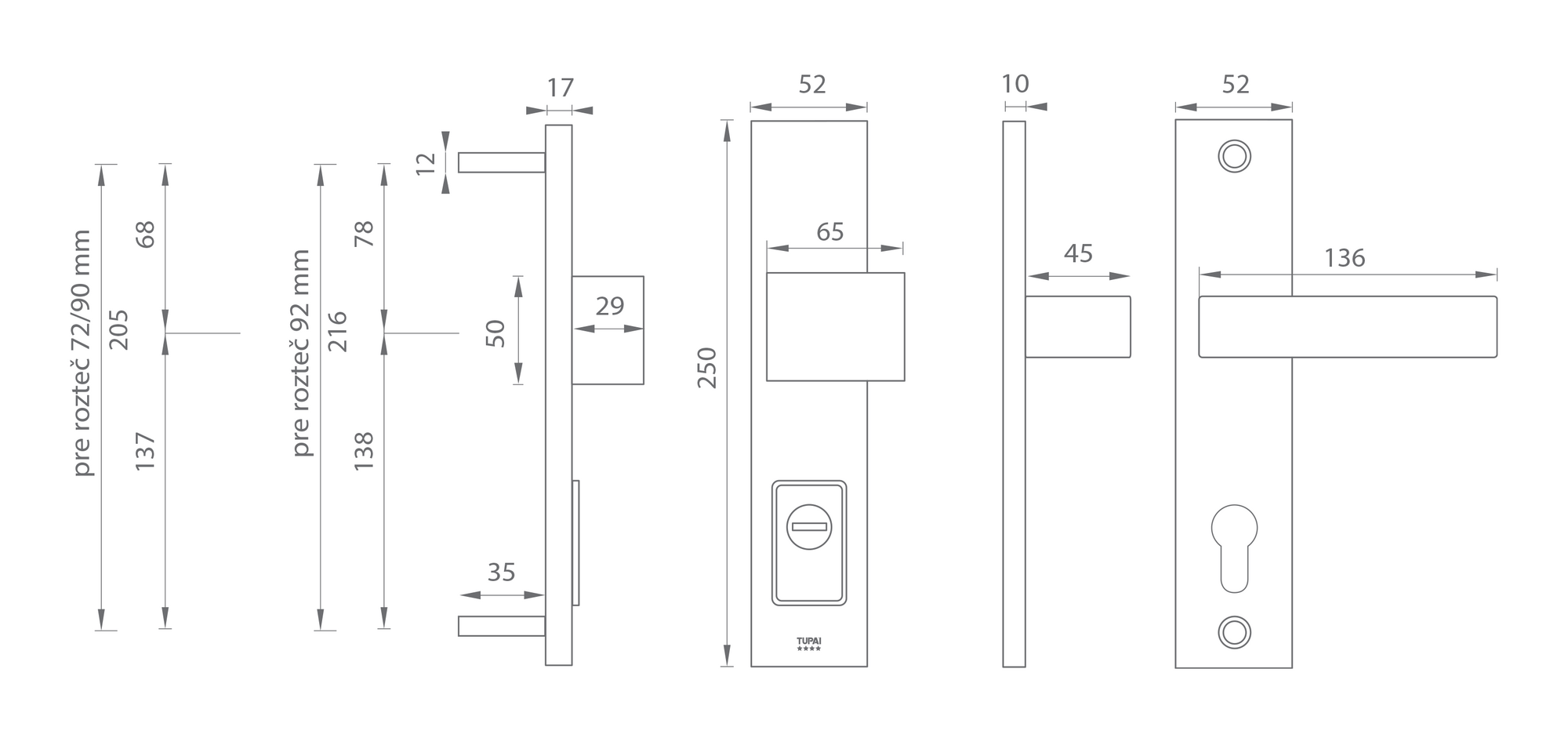 Kľučka na dvere TI - FORTE PLUS 3214/CINTO 2732 - SH, hrúbka dverí 104-110 mm  PZ PLUS s otvorom pre vložku|104-110 mm|90 mm|madlo/kľučka ľavá