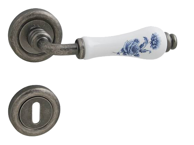 Kľučka na dvere LI - DALIA 661 - R FV/BP/MK - Sivá antik/biely porcelán/modrý kvet | MP-KOVANIA.sk