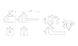 Kľučky na bezpečnostných hranatých rozetách s prekrytím vložky Čierny Tupai