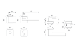 Kľučky na bezpečnostných hranatých rozetách s prekrytím vložky Čierny Tupai