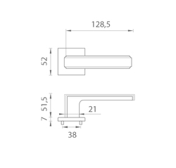 Kľučky na hranatých rozetách Strieborný APRILE