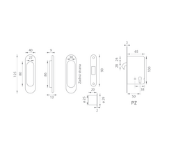 Sety - Zámky, mušle a madielka na posuvné drevené dvere Strieborný FT