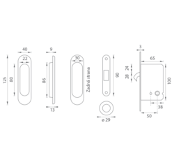 Sety - Zámky, mušle a madielka na posuvné drevené dvere Strieborný JNF