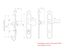 Kľučky na spevnených rustikálnych štítoch s prekrytím vložky Bronzový Mariani