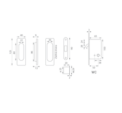 Sety - Zámky, mušle a madielka na posuvné drevené dvere Strieborný FT