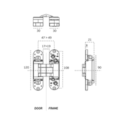 Skryté pánty a závesy na interiérové dvere Strieborný JNF