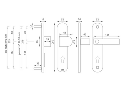 Kľučky na bezpečnostných oválnych štítoch bez prekrytia vložky Strieborný Tupai