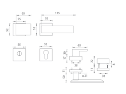 Kľučky na bezpečnostných hranatých rozetách s prekrytím vložky Sivý Tupai