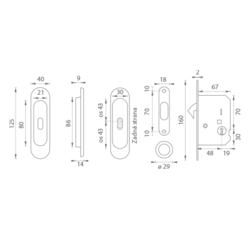 Sety - Zámky, mušle a madielka na posuvné drevené dvere Zlatý FT
