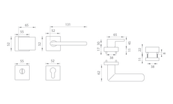 Kľučky na bezpečnostných hranatých rozetách s prekrytím vložky Čierny Tupai