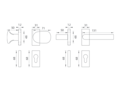 Kľučky na spevnených hranatých úzkych rozetách bez prekrytia vložky Čierny WA