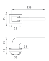 Kľučky na obdĺžnikových rozetách Strieborný Tupai
