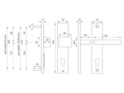 Kľučky na bezpečnostných hranatých štítoch bez prekrytia vložky Sivý Tupai
