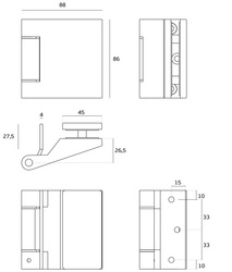 Horizontálne pánty a závesy na sklenené dvere Strieborný JNF