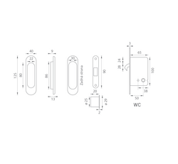 Sety - Zámky, mušle a madielka na posuvné drevené dvere Strieborný FT