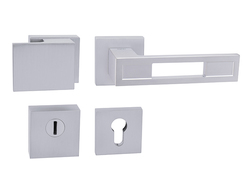 Kľučky na bezpečnostných hranatých rozetách s prekrytím vložky Strieborný Tupai