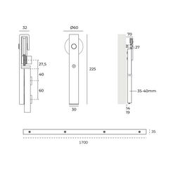 Sety - koľajnice a vozíky na posuvné drevené dvere Čierny JNF