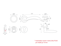 Kľučky na spevnených okrúhlych rozetách s prekrytím vložky Zlatý Mariani