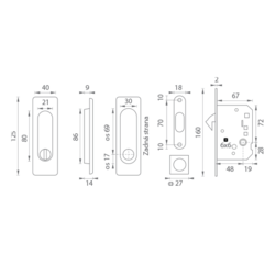 Sety - Zámky, mušle a madielka na posuvné drevené dvere Čierny FT