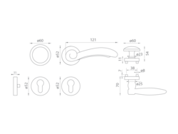Kľučky na spevnených okrúhlych rozetách bez prekrytia vložky Sivý Mariani