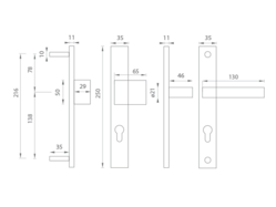 Kľučky na spevnených hranatých úzkych štítoch bez prekrytia vložky Sivý Tupai