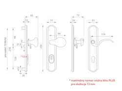 Kľučky na spevnených rustikálnych štítoch s prekrytím vložky Kombinovaný Mariani